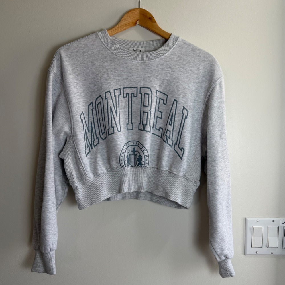 Garage Montreal University Sainte Marie Cropped Sweatshirt Grey Women Small Y2K